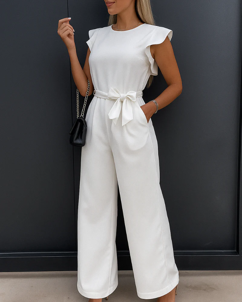 Damen Eleganter Jumpsuit mit Gürtel | Weites Bein - Image 4