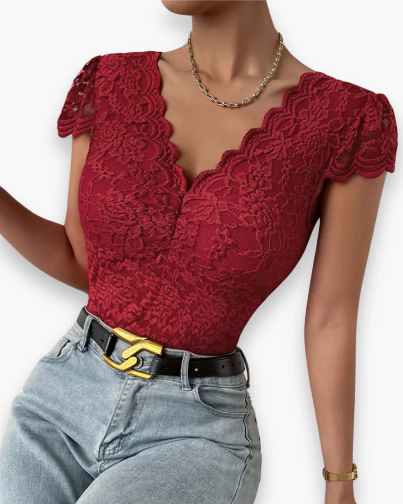 Damen Eleganter V-Ausschnitt Bodysuit | Kurzer Ärmel - Image 2