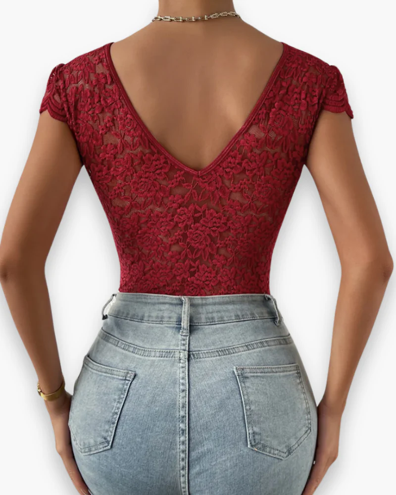Damen Eleganter V-Ausschnitt Bodysuit | Kurzer Ärmel - Image 3