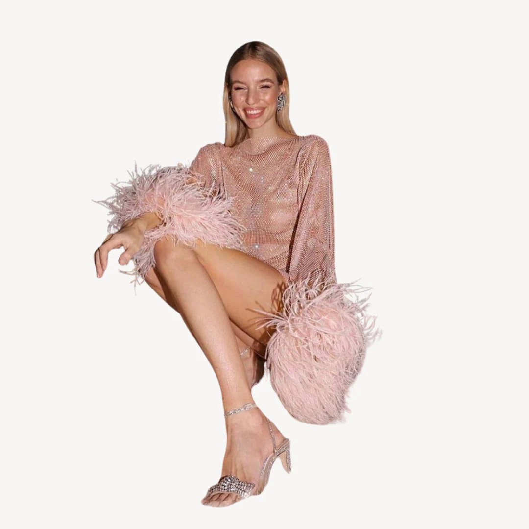 Damen Elegantes Abendkleid Festliche Pailletten Federdetails - Image 3