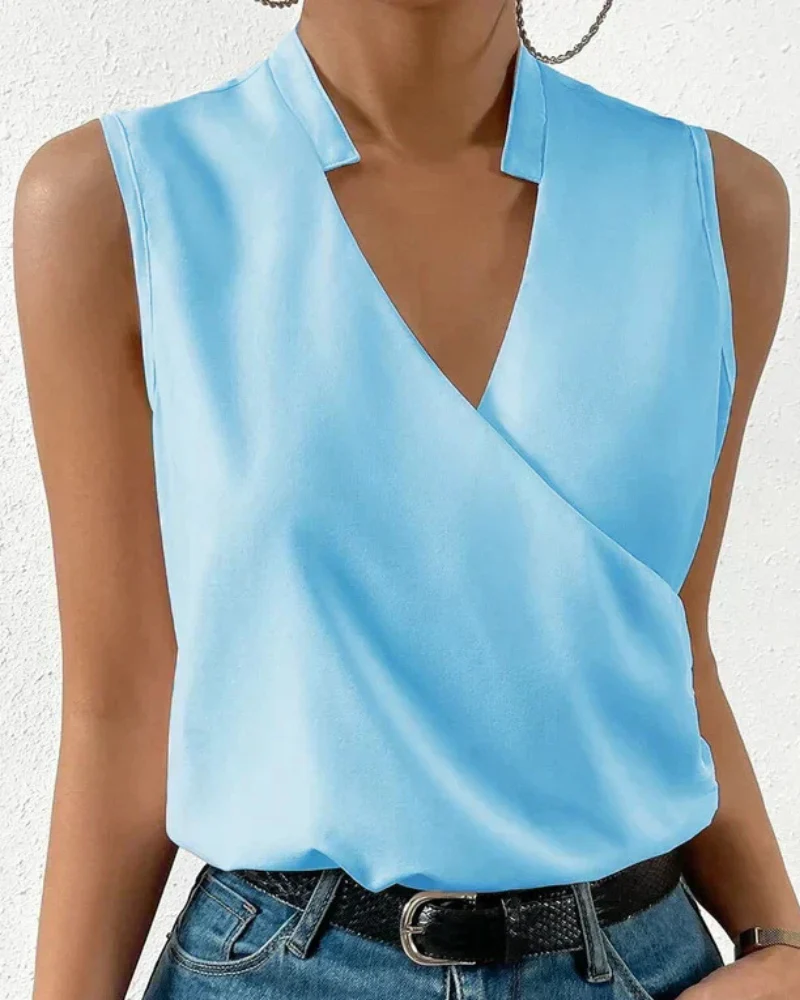 Damen Elegantes Ärmelloses Wickeloberteil | V-Ausschnitt Bluse - Image 2