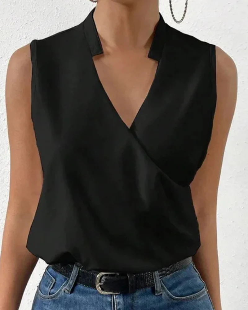 Damen Elegantes Ärmelloses Wickeloberteil | V-Ausschnitt Bluse - Image 3