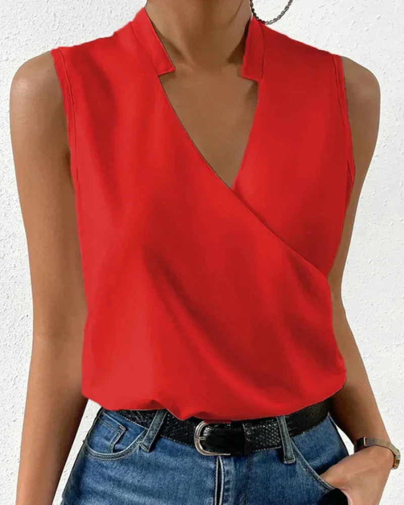 Damen Elegantes Ärmelloses Wickeloberteil | V-Ausschnitt Bluse - Image 4