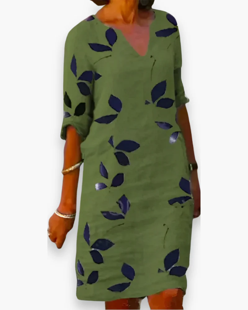 Damen Elegantes Blätterdruck Kleid | Midi - Image 2