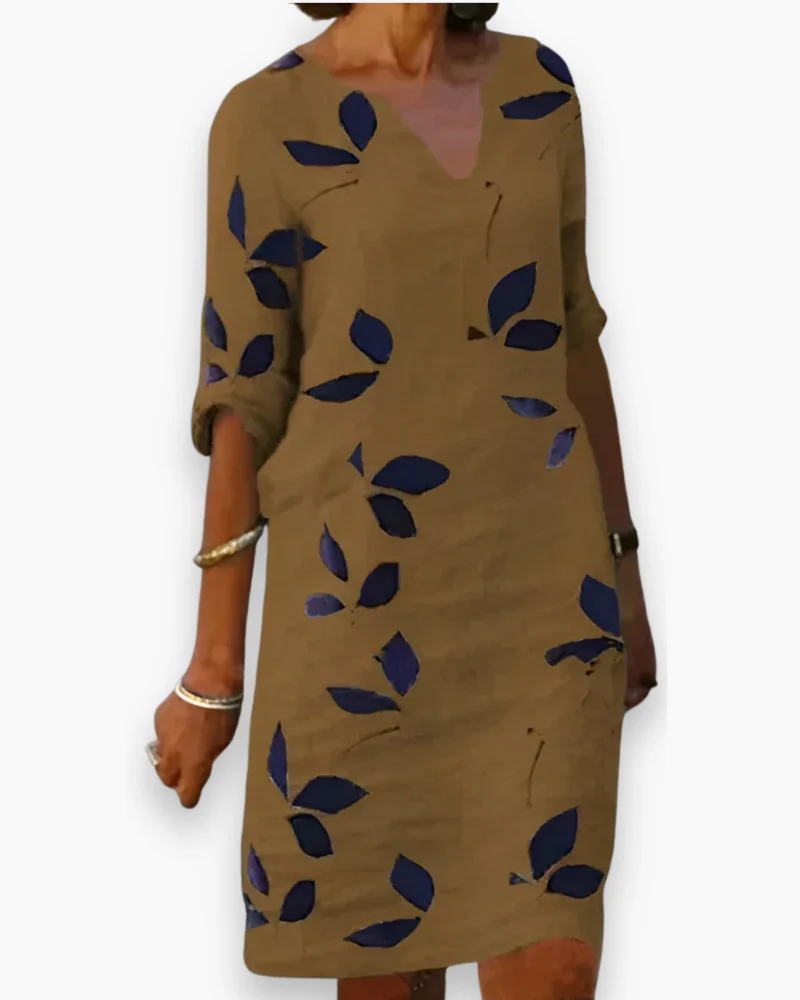Damen Elegantes Blätterdruck Kleid | Midi - Image 3