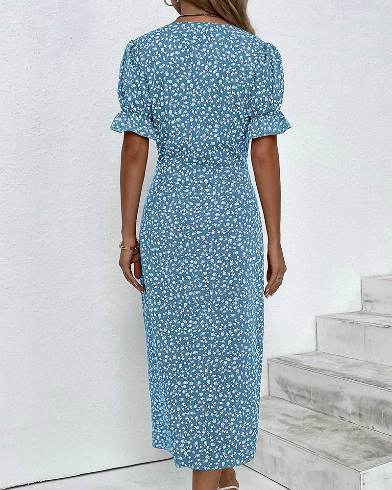 Damen Elegantes Blumen Kleid | V-Ausschnitt - Image 2
