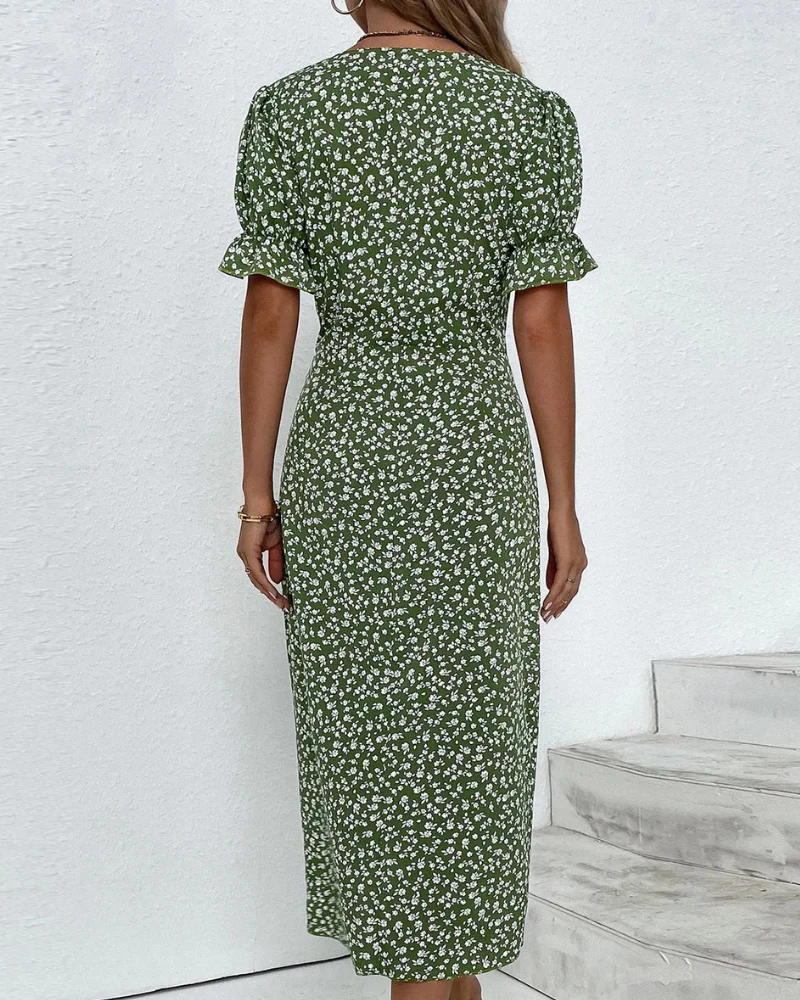 Damen Elegantes Blumen Kleid | V-Ausschnitt - Image 5
