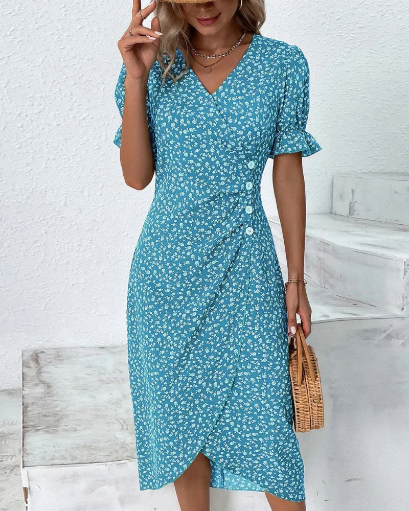 Damen Elegantes Blumen Kleid | V-Ausschnitt - Image 7