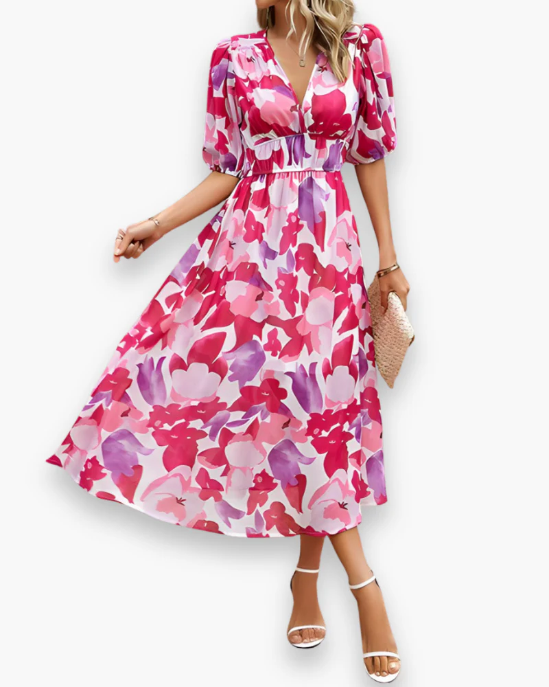 Damen Elegantes Blumendruck Midikleid | Midi Sommer Kleid - Image 6