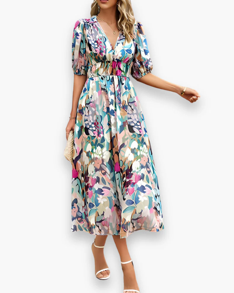Damen Elegantes Blumendruck Midikleid | Midi Sommer Kleid - Image 7