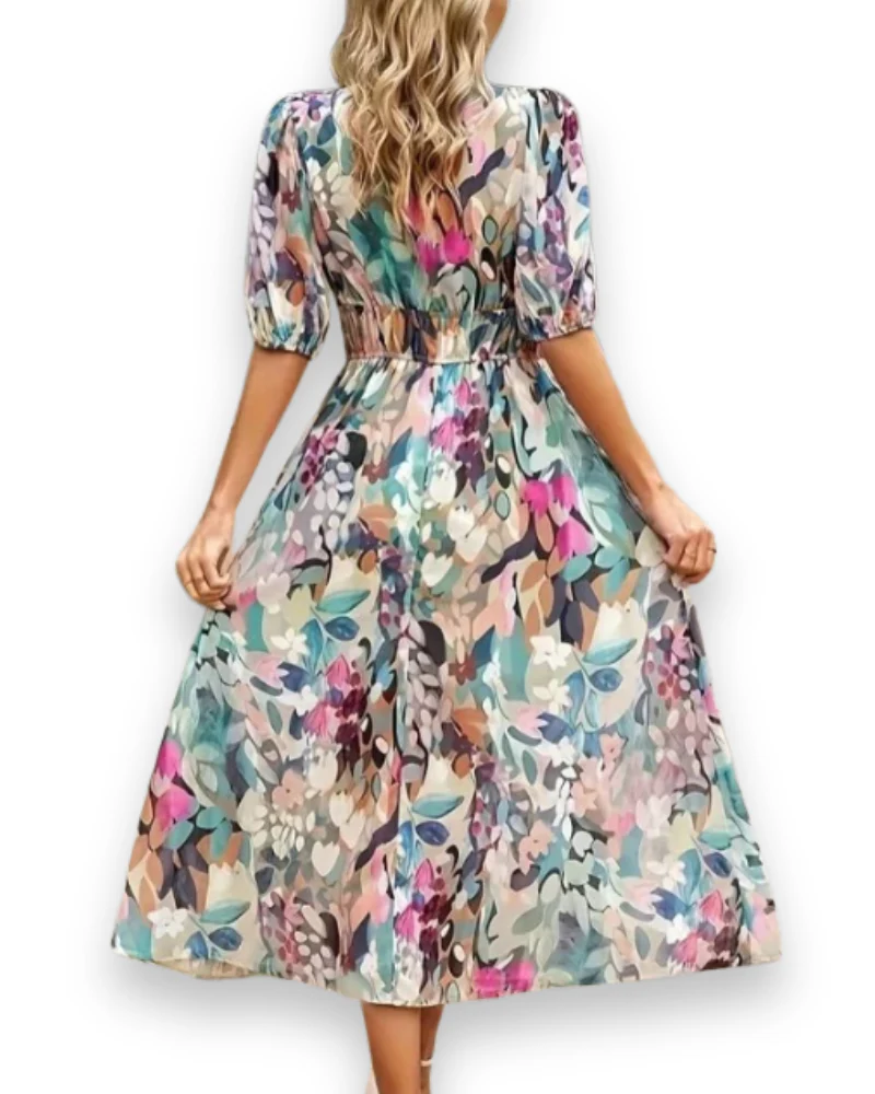 Damen Elegantes Blumenmuster Kleid | Midi Sommerkleider - Image 2