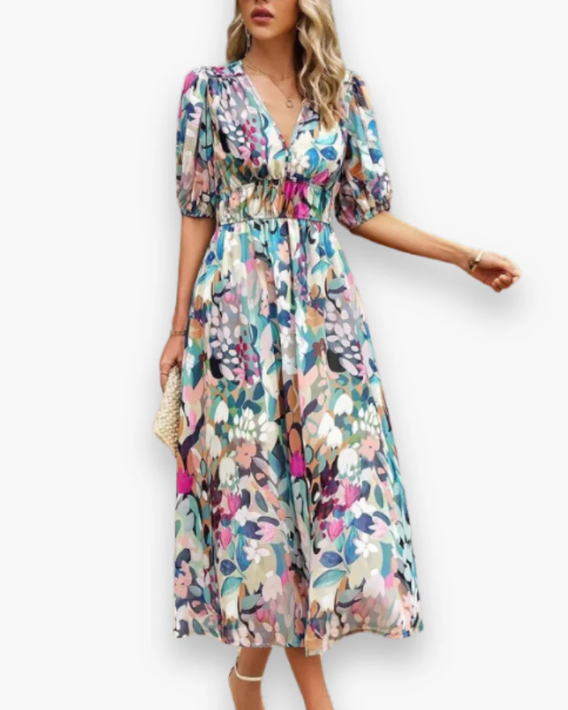 Damen Elegantes Blumenmuster Kleid | Midi Sommerkleider - Image 3