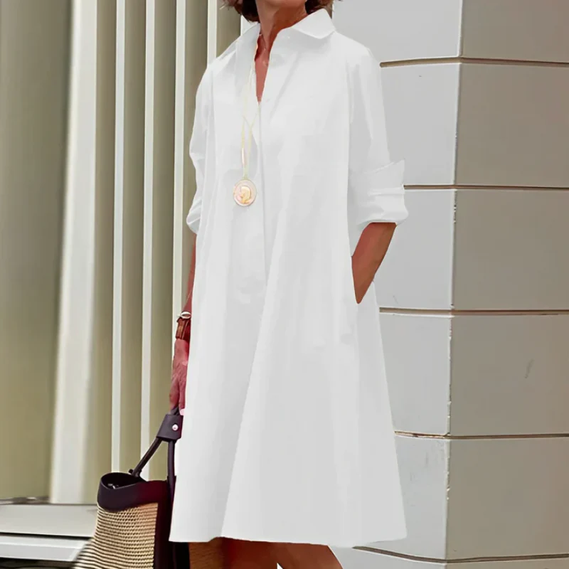 Damen elegantes Hemdkleid mit langen Ärmeln | Midi - Image 3