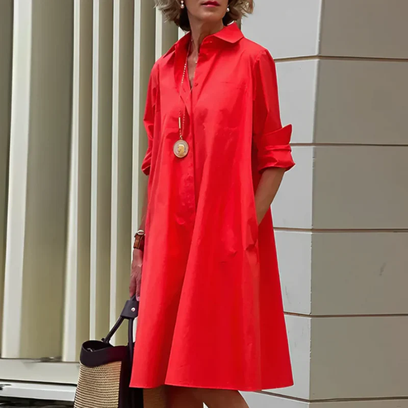 Damen elegantes Hemdkleid mit langen Ärmeln | Midi - Image 5