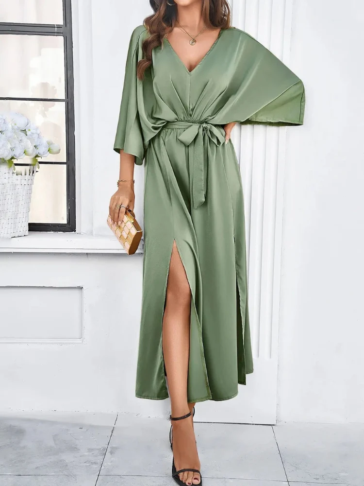 Damen elegantes Sommerkleid mit V-Ausschnitt | Midi - Image 2