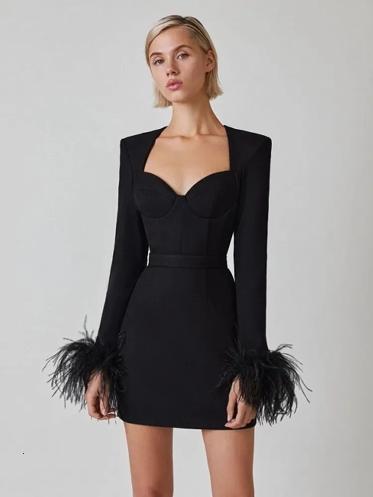 Damen Feder Bodycon-Minikleid - Image 2