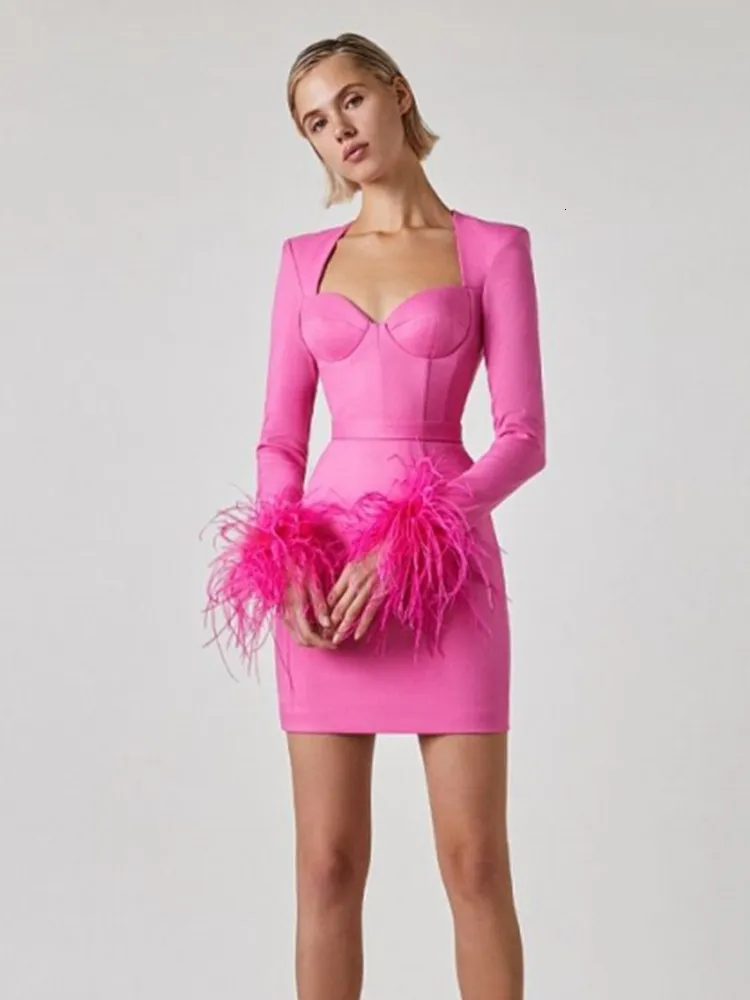Damen Feder Bodycon-Minikleid - Image 3