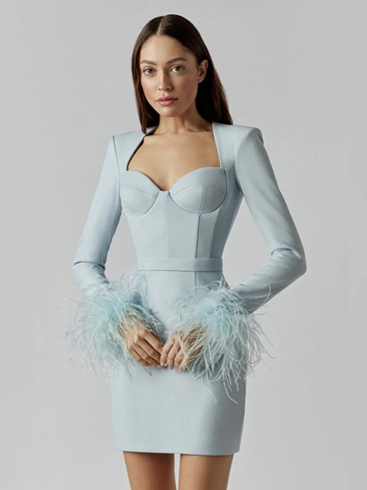 Damen Feder Bodycon-Minikleid - Image 8