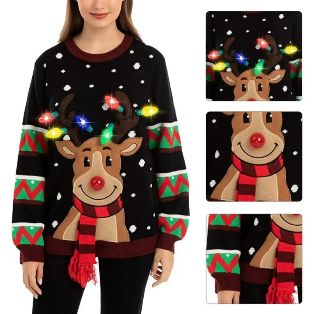 Damen Festlicher Weihnachtspullover mit LED-Lichtern Strick Warm - Image 2