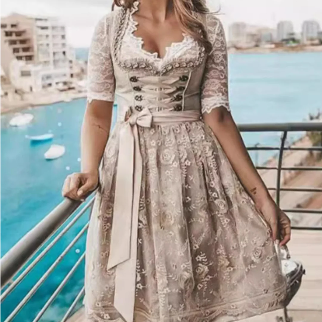 Damen Festliches Beige Oktoberfest Dirndl Kleid - Image 2