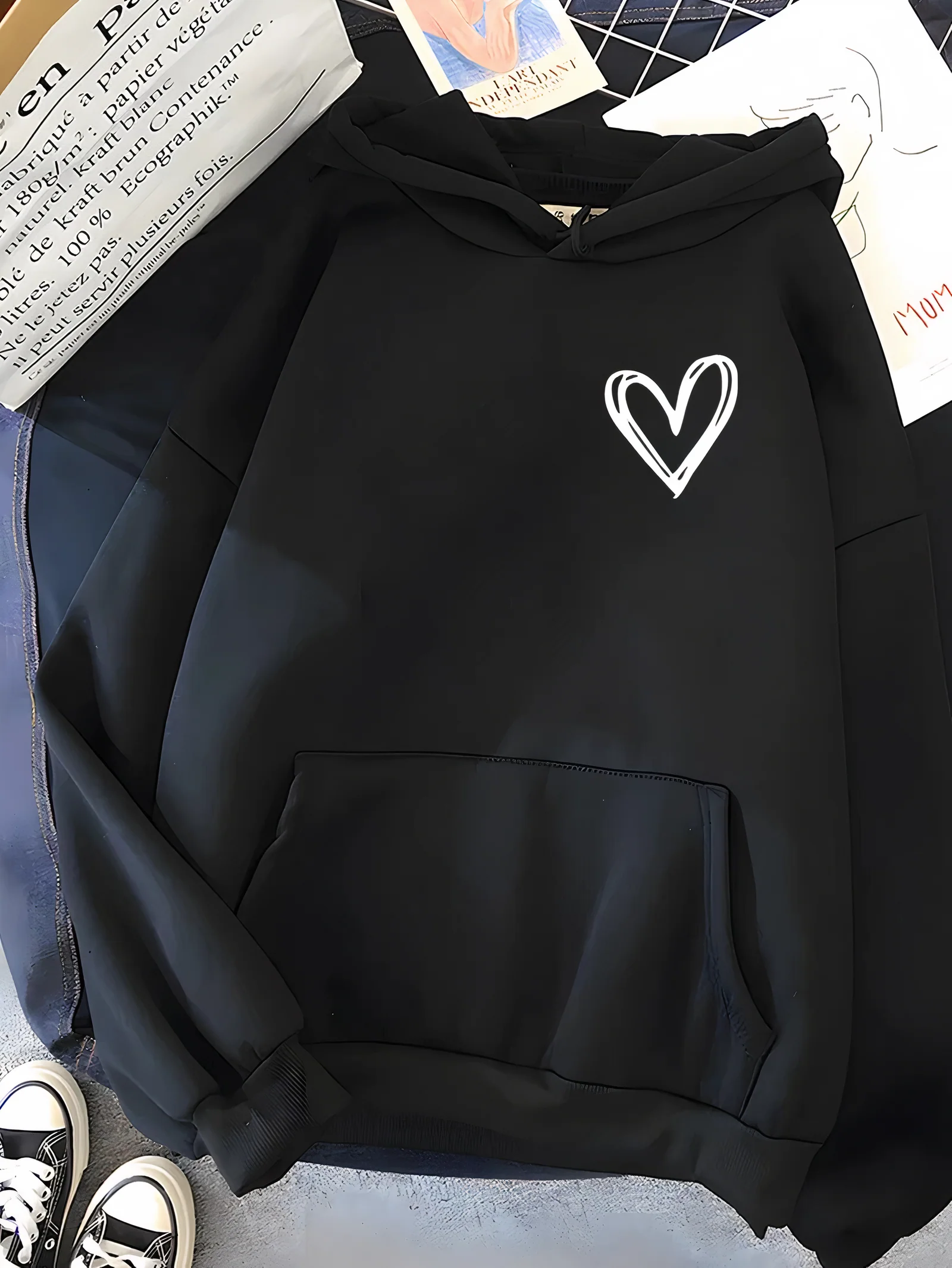 Damen Freizeit Kapuzenpullover mit Herz | Lockere Passform
