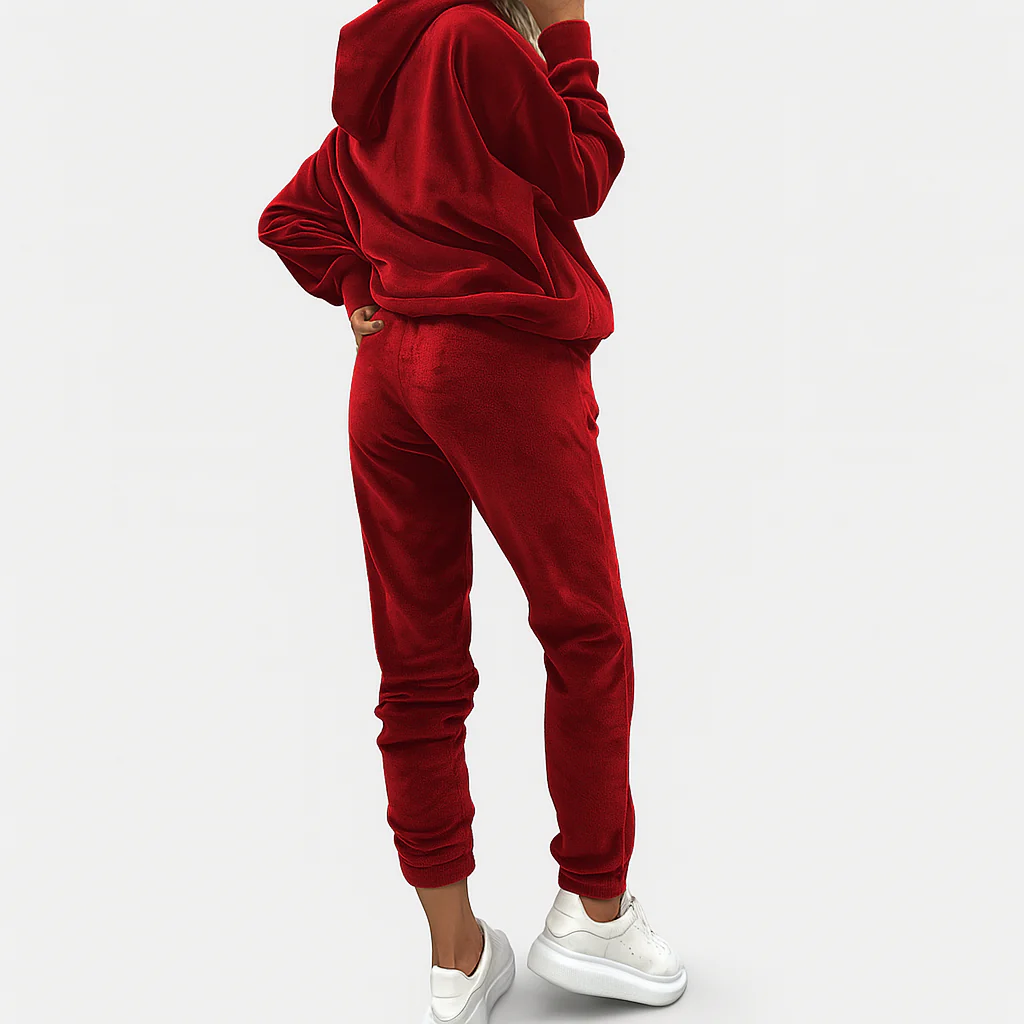Damen Freizeitanzug 2-teilig – Unifarbener Kapuzenpullover mit Kängurutasche & schmal geschnittene Jogginghose - Image 3