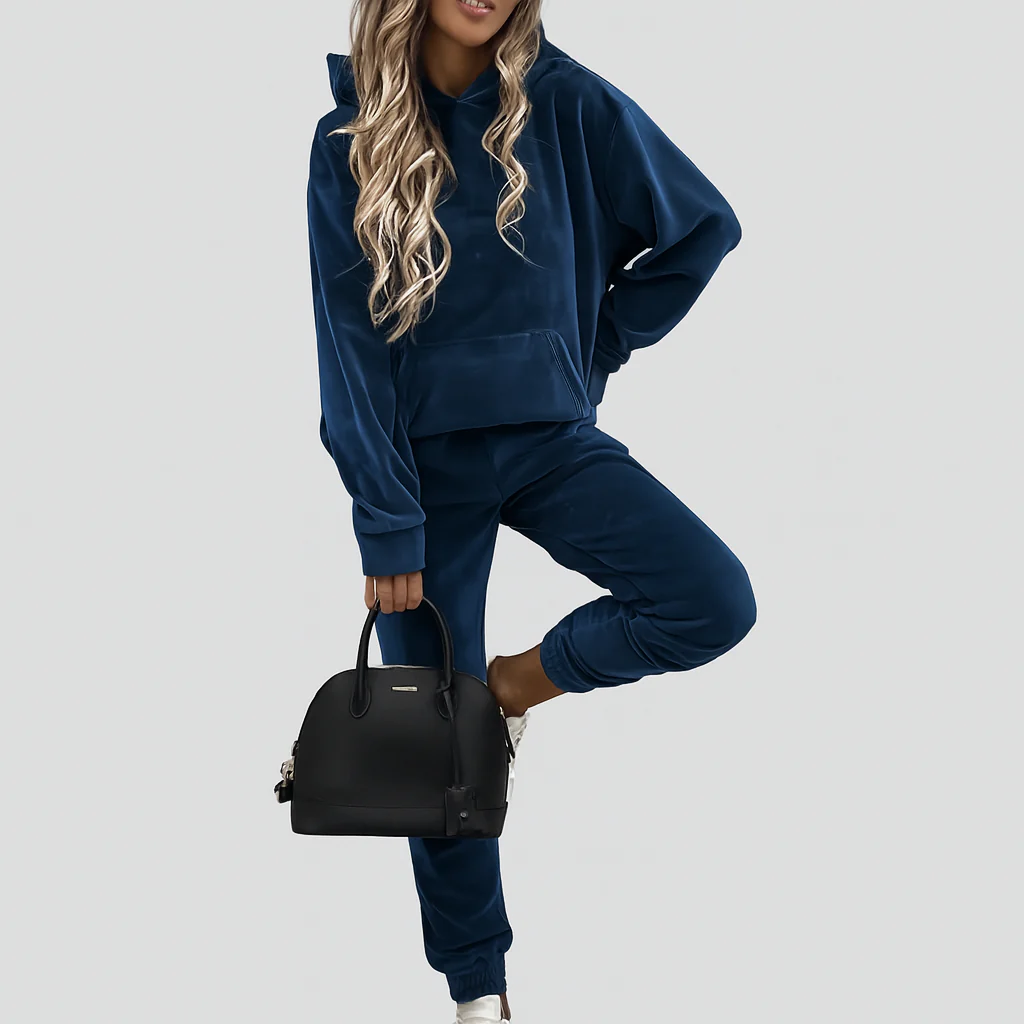 Damen Freizeitanzug 2-teilig – Unifarbener Kapuzenpullover mit Kängurutasche & schmal geschnittene Jogginghose - Image 4