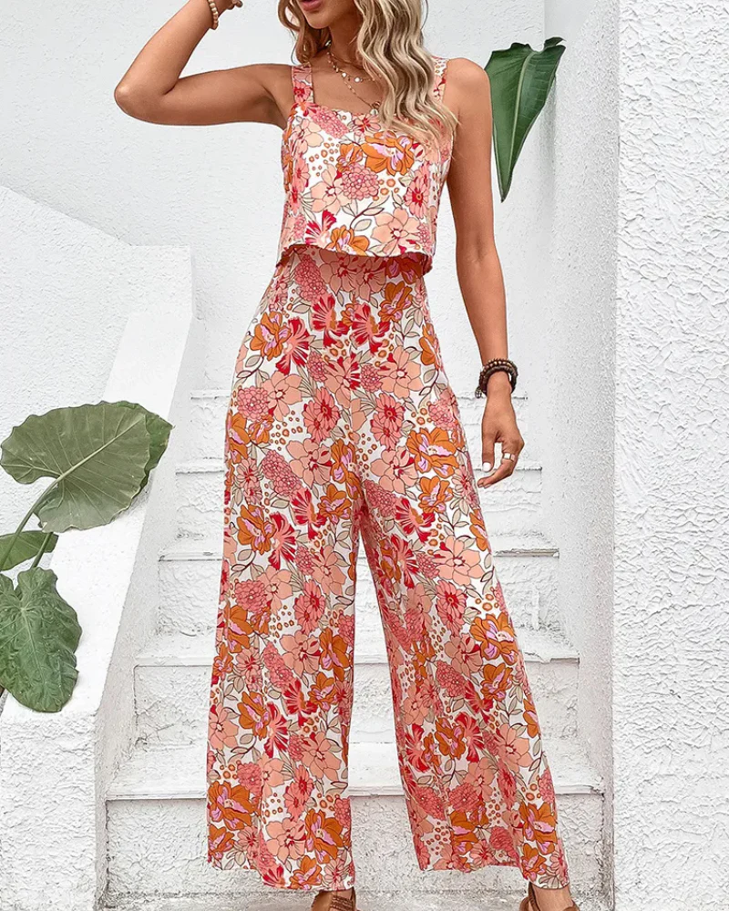 Damen Geblümter Ärmelloser Jumpsuit | Weites Bein - Image 2