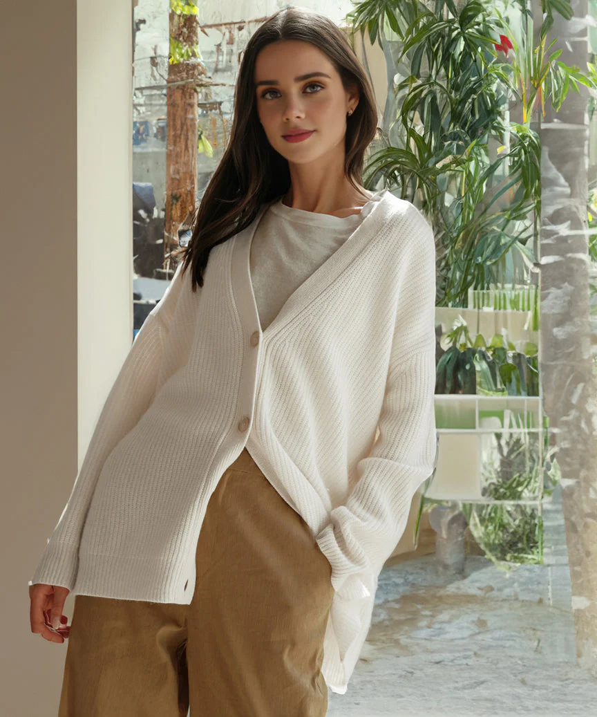 Damen Gerippt Knopf Daunen Strickjacke | Übergröße - Image 2