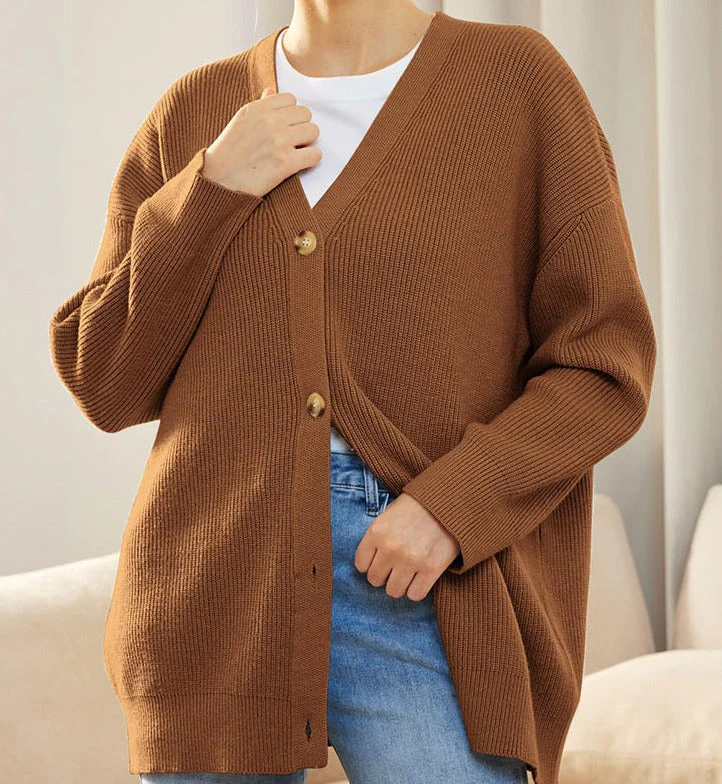 Damen Gerippt Knopf Daunen Strickjacke | Übergröße - Image 6
