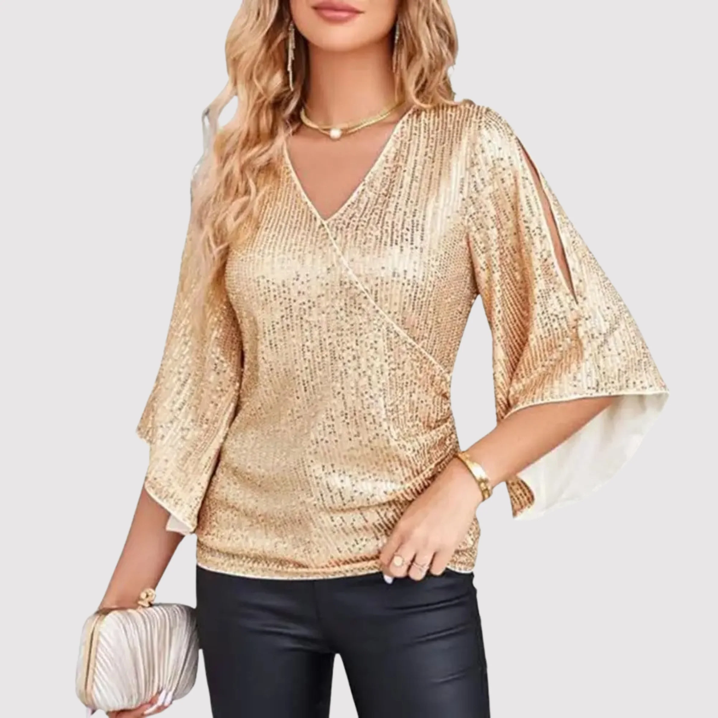 Damen Glamouröses Kurzarm-Oberteil Pailletten - Image 4