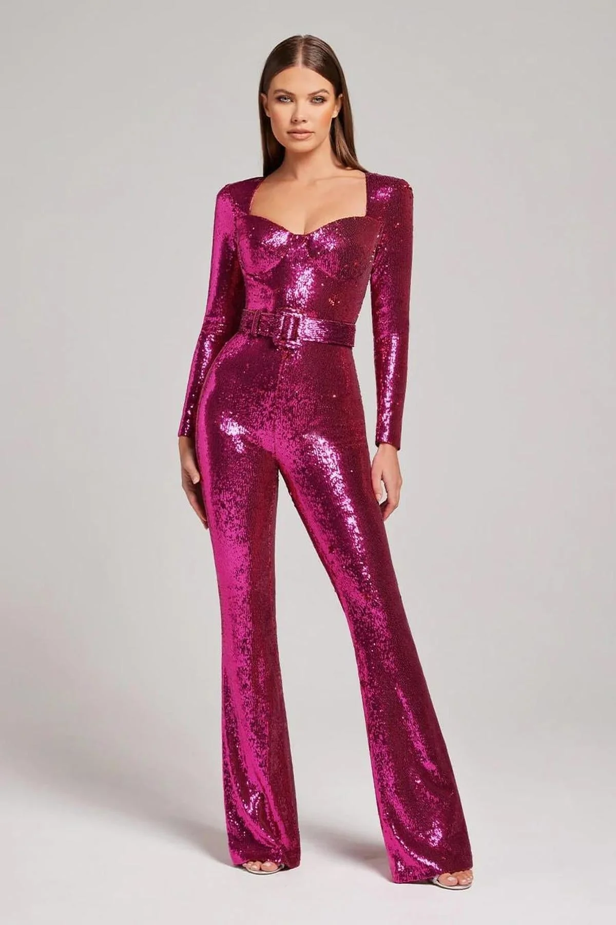 Damen Glitzernder Abendjumpsuit Mit Gürtel Eleganter Look - Image 4