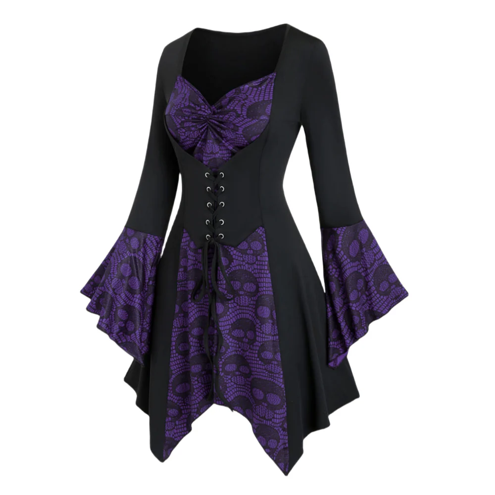 Damen Gothic Halloween-Kleid mit Spitze | Midi-Länge und Trompetenärmeln - Image 3