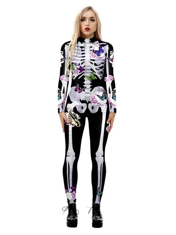 Damen Halloween-Jumpsuit mit Skelett-Print | Langarm & Einteiler - Image 4