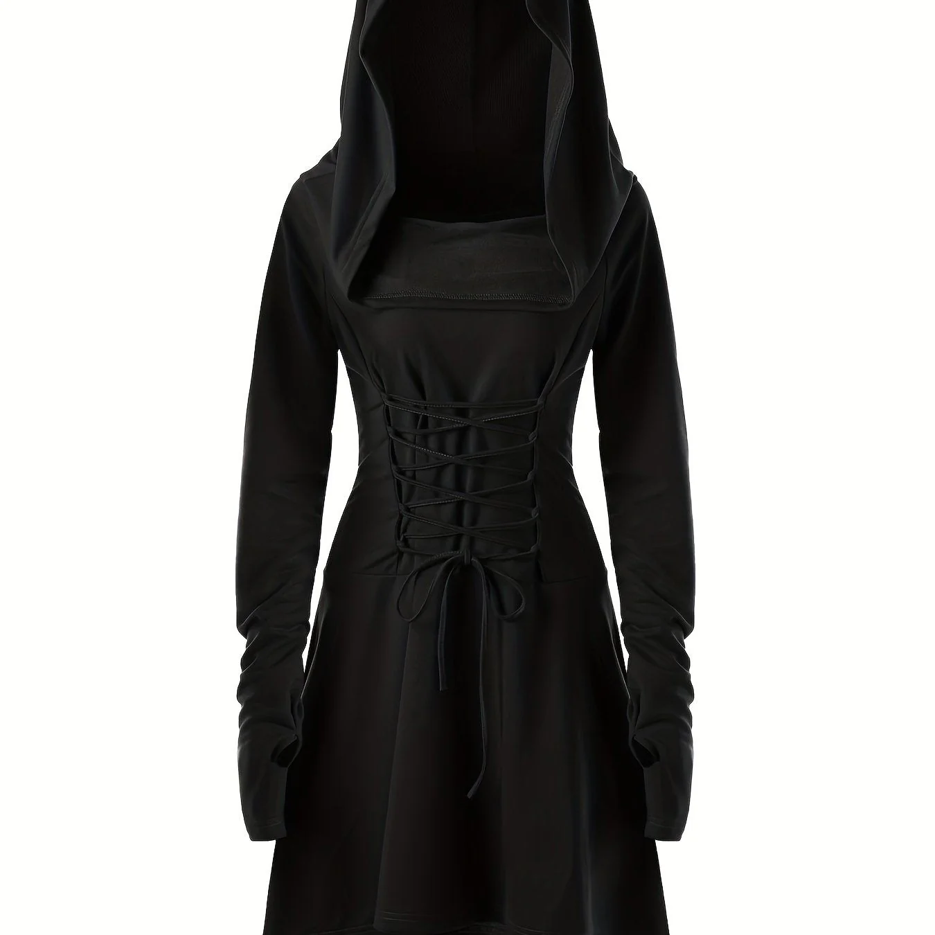 Damen Halloween-Kleid mit Kapuze | Schnürung & Asymmetrischer Saum - Image 5