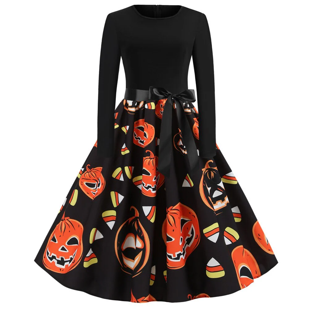 Damen Halloween-Kleid mit Print | Langarm & Ausgestellter Schnitt - Image 10