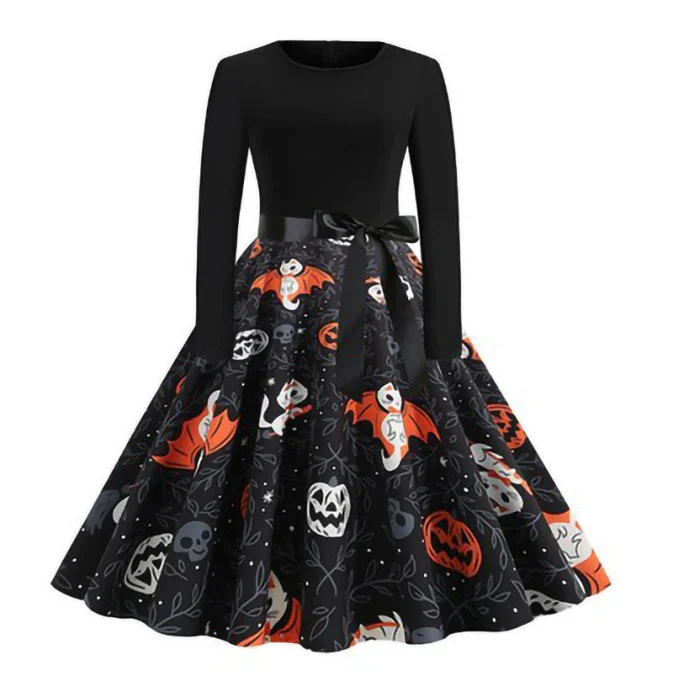 Damen Halloween-Kleid mit Print | Langarm & Ausgestellter Schnitt - Image 12