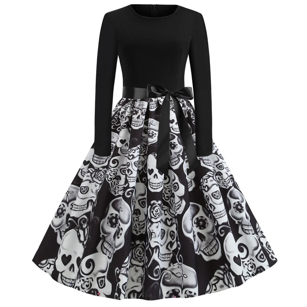 Damen Halloween-Kleid mit Print | Langarm & Ausgestellter Schnitt - Image 13