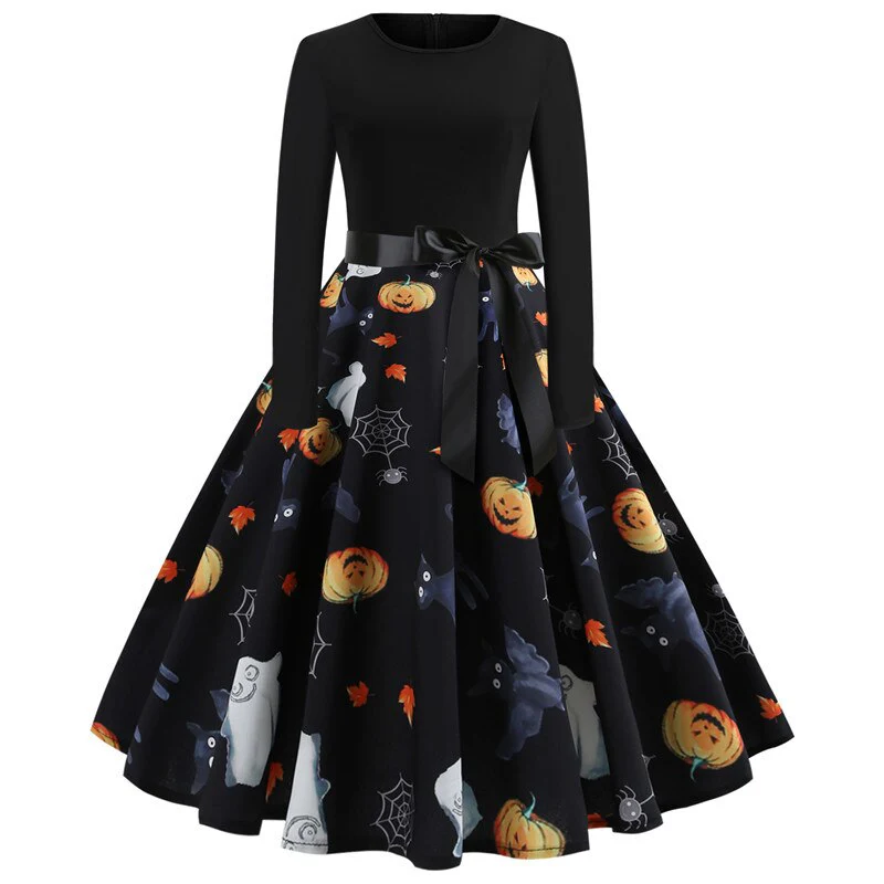 Damen Halloween-Kleid mit Print | Langarm & Ausgestellter Schnitt - Image 14