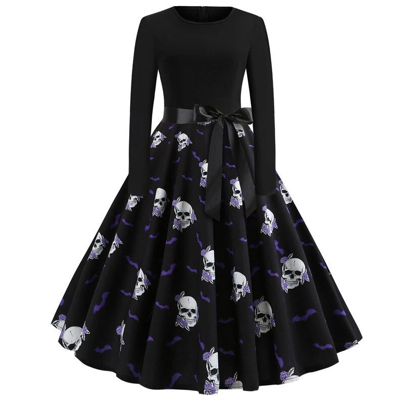 Damen Halloween-Kleid mit Print | Langarm & Ausgestellter Schnitt - Image 16