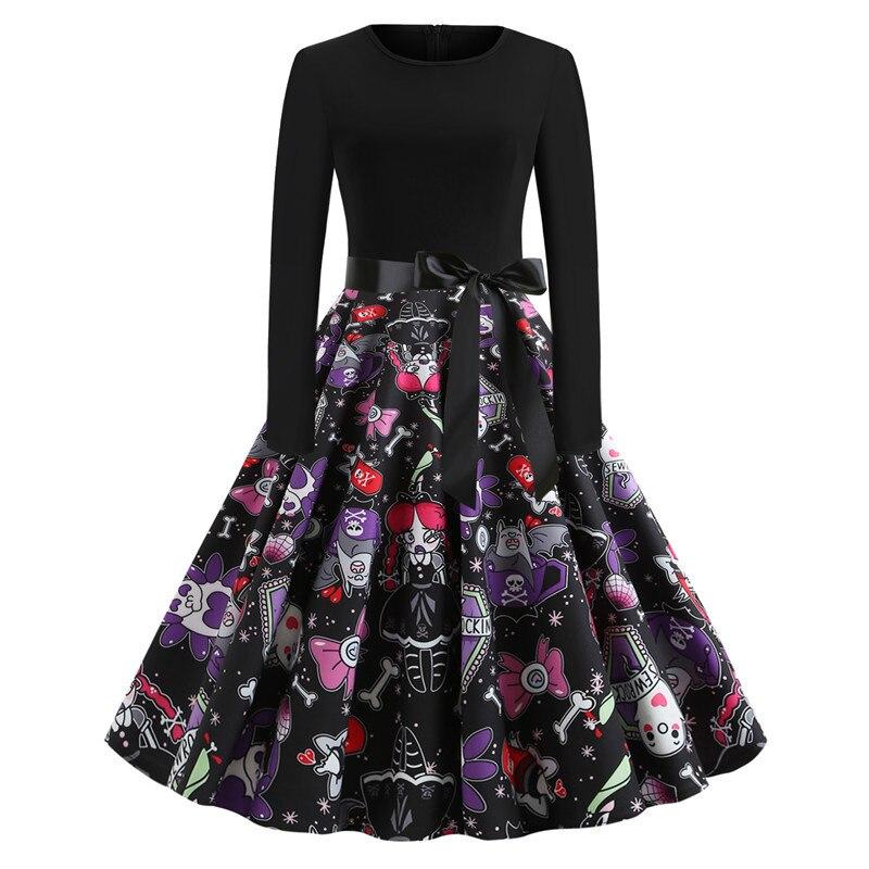 Damen Halloween-Kleid mit Print | Langarm & Ausgestellter Schnitt - Image 2