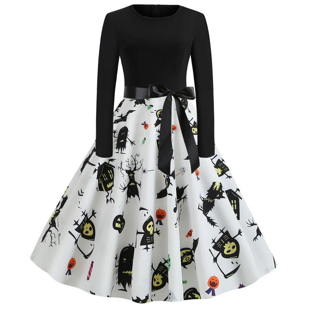 Damen Halloween-Kleid mit Print | Langarm & Ausgestellter Schnitt - Image 3