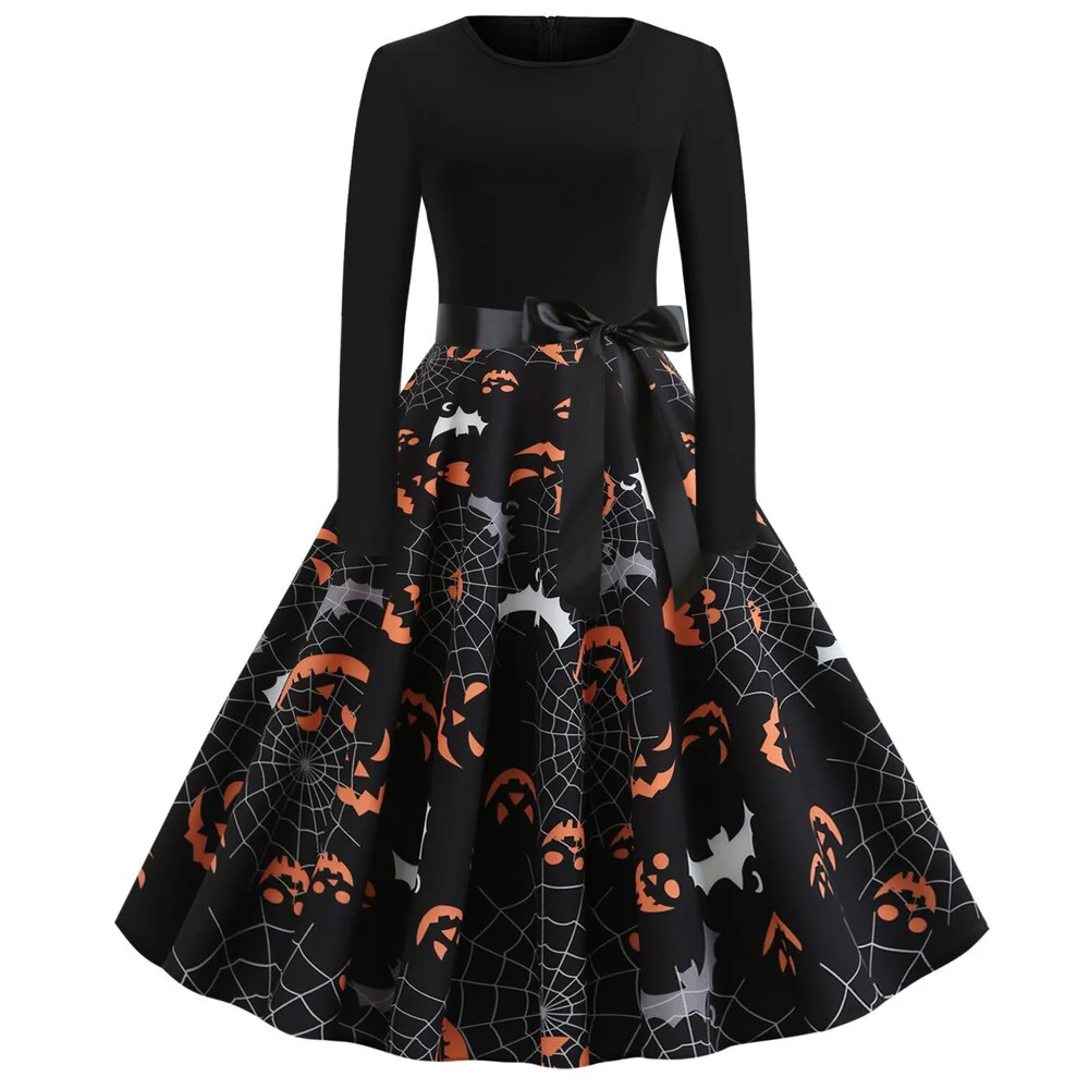 Damen Halloween-Kleid mit Print | Langarm & Ausgestellter Schnitt - Image 5