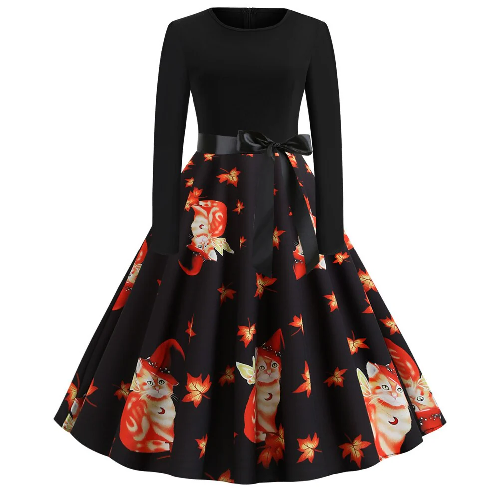 Damen Halloween-Kleid mit Print | Langarm & Ausgestellter Schnitt - Image 6