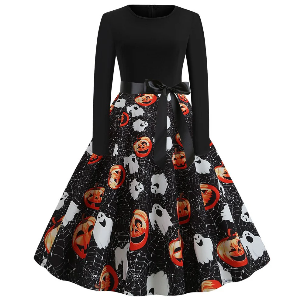 Damen Halloween-Kleid mit Print | Langarm & Ausgestellter Schnitt - Image 8