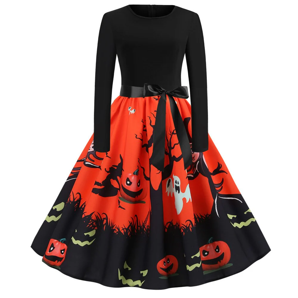Damen Halloween-Kleid mit Print | Langarm & Ausgestellter Schnitt - Image 9