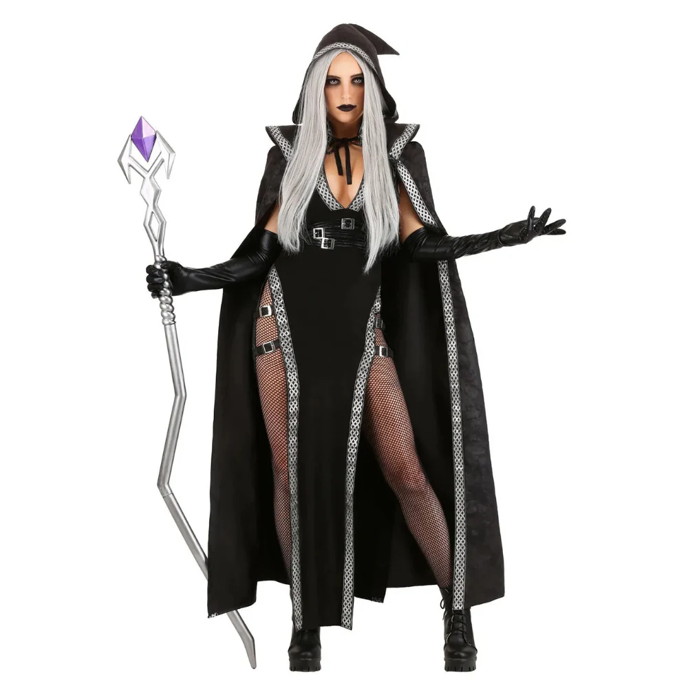 Damen Halloween-Kostüm Zauberin mit Kapuze | Umhang & Taillierter Body - Image 4