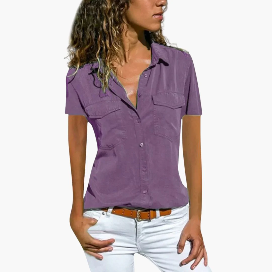 Damen Hemd Mit Knopfleiste Kurzarm Sommerbluse - Image 3