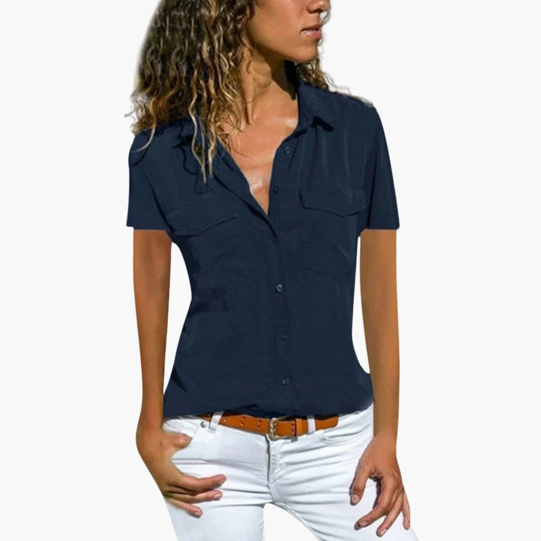 Damen Hemd Mit Knopfleiste Kurzarm Sommerbluse - Image 4