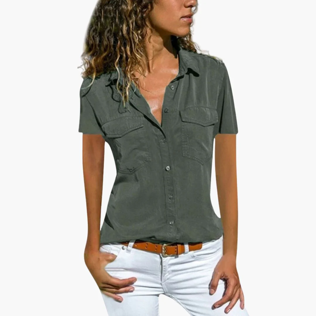 Damen Hemd Mit Knopfleiste Kurzarm Sommerbluse - Image 5